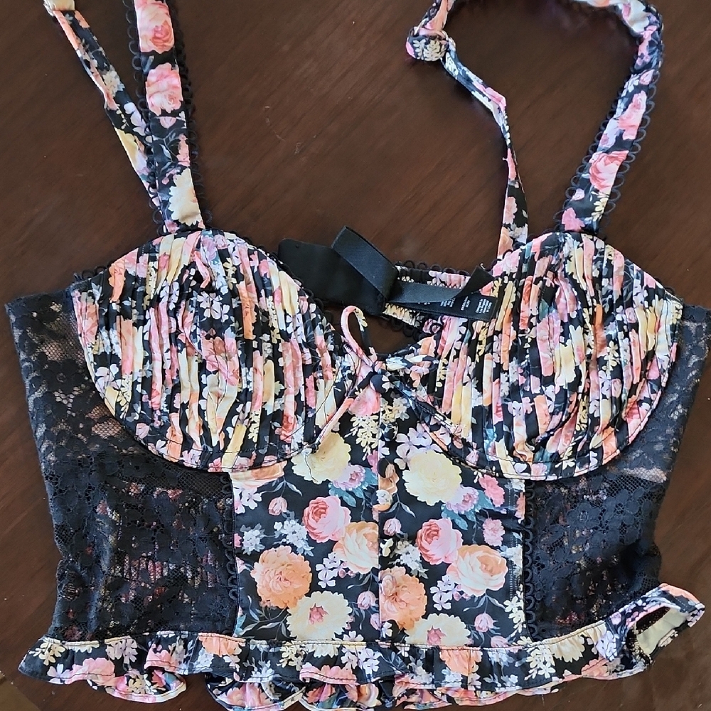 For Love and Lemons Floral Lace Bustier Top